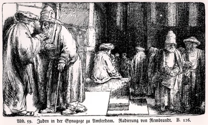 Jews in the Synagogue in Amsterdam, engraved by the artist
